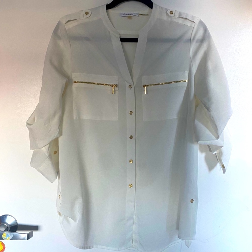 Calvin Klein blouse w gold accents xs dress shirt